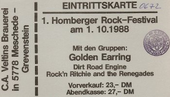 Golden Earring ticket#672 October 01, 1988 Meschede = Veltins Brauerei